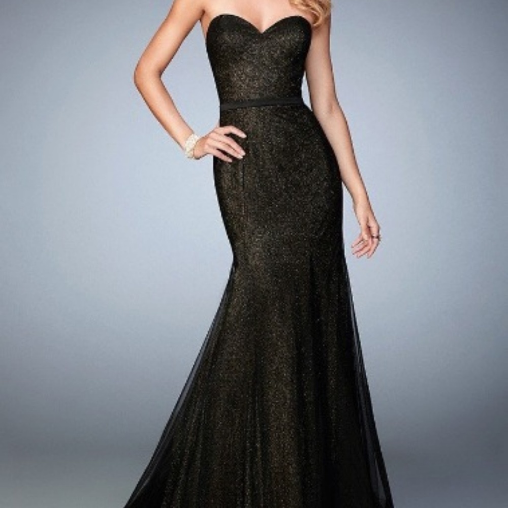 La Femme black mermaid formal gown